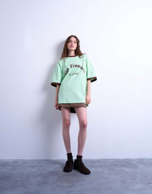 Topshop graphic San Francisco oversized tee in green