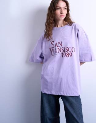 Topshop Graphic San Francisco Oversized Tee In Purple