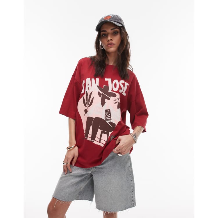 Topshop graphic San Jose oversized tee in red | ASOS