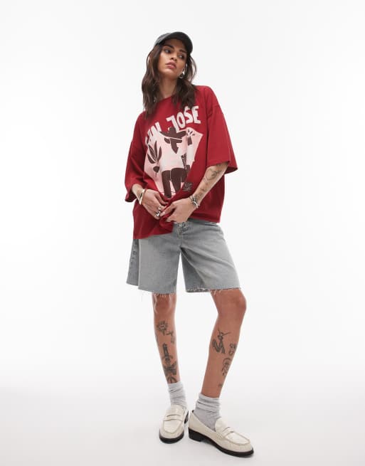 Topshop graphic San Jose oversized tee in red