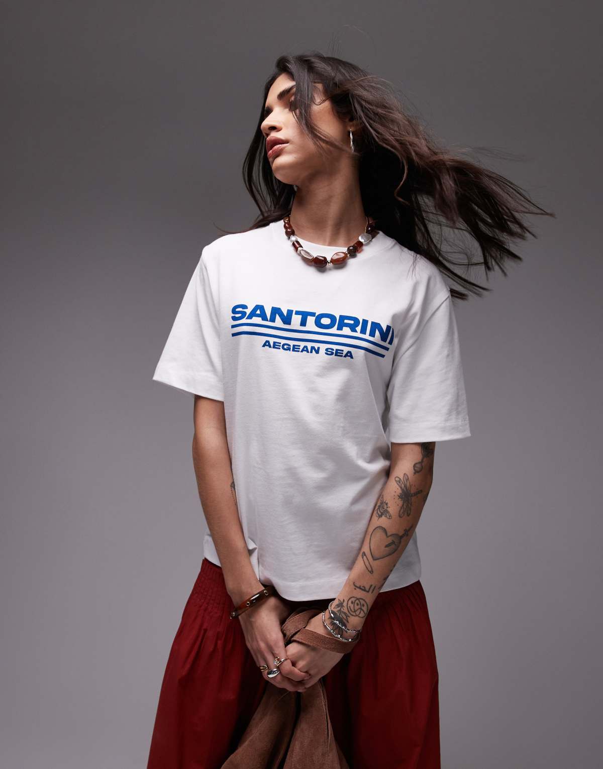 Topshop graphic Santorini oversized tee in white