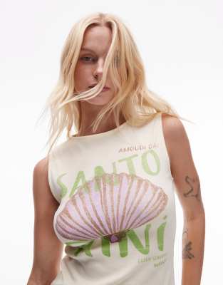 Topshop graphic Santorini tank in buttermilk - view 1