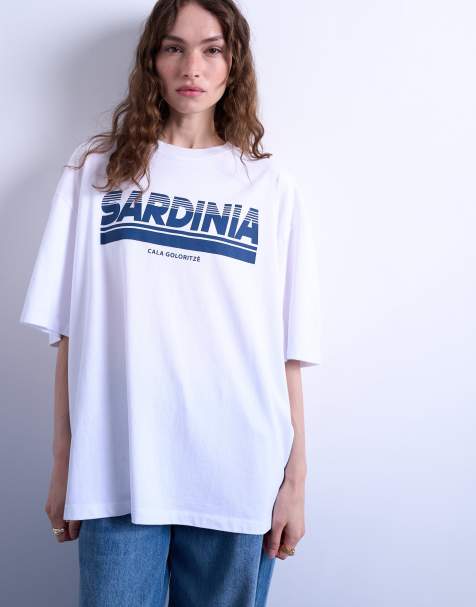 Topshop graphic Sardinia oversized tee in white - view 1