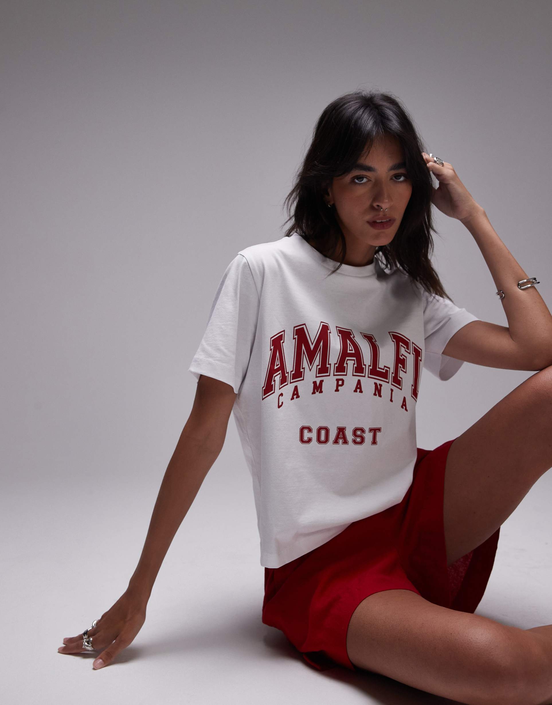 topshop graphic shrunken amalfi t-shirt in white
