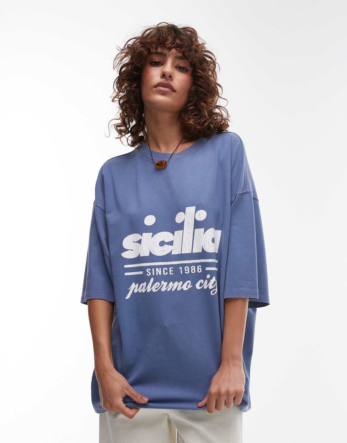 Topshop graphic Sicilia oversized tee in blue