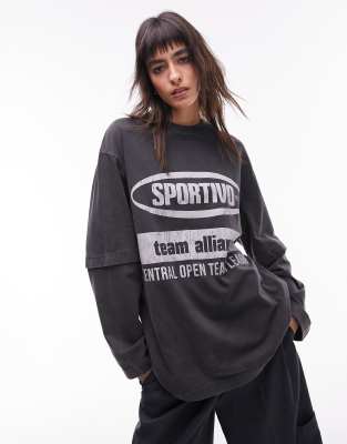 Topshop graphic sportivo double layered skater long sleeve tee in