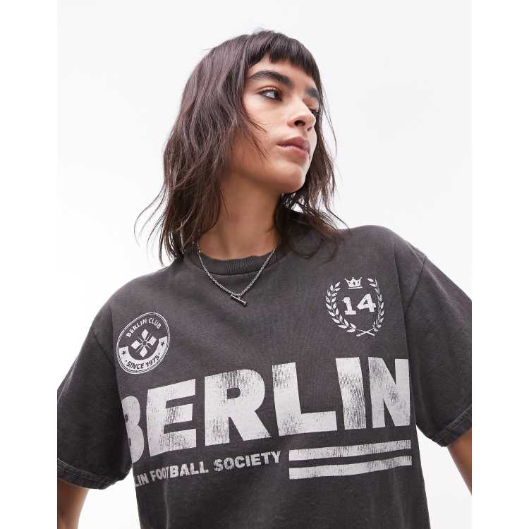 Topshop graphic sporty Berlin oversized tee in charcoal ASOS