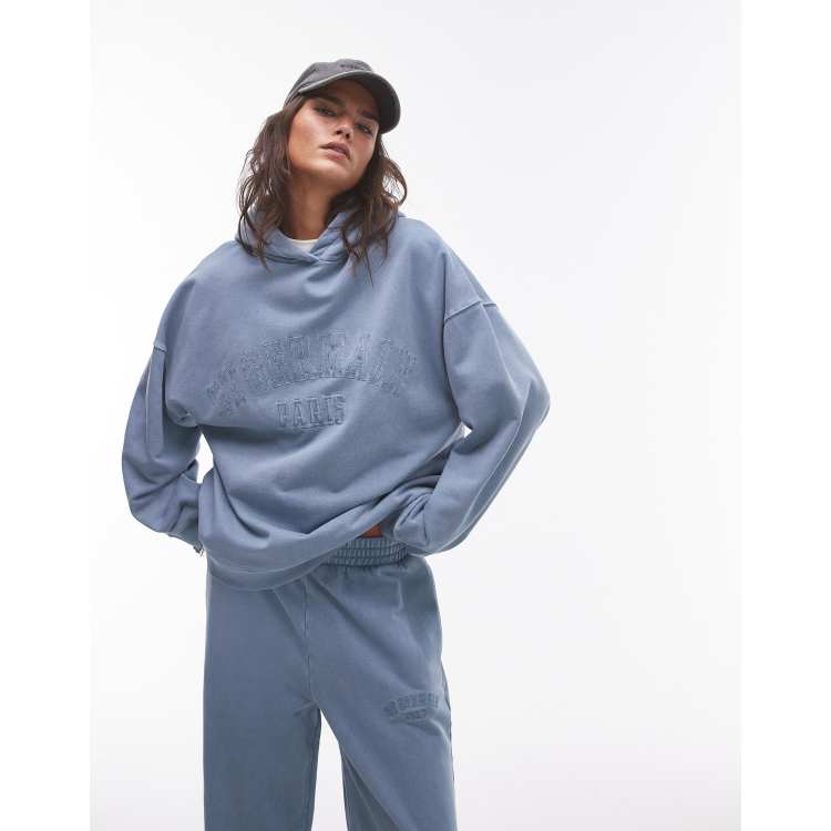 Topshop graphic St Germain oversized hoodie in blue part of a set ASOS