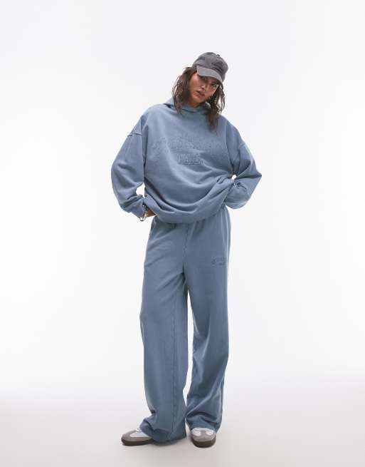 Topshop graphic St Germain oversized hoodie in blue (part of a set), 3 of 4