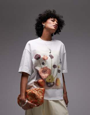 graphic still life print oversized tee in white