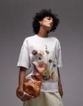 [Topshop] Topshop graphic still life print oversized tee in white S WHITE
