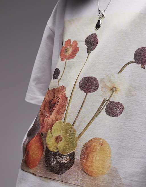 Topshop graphic still life print oversized tee in white, 3 of 4