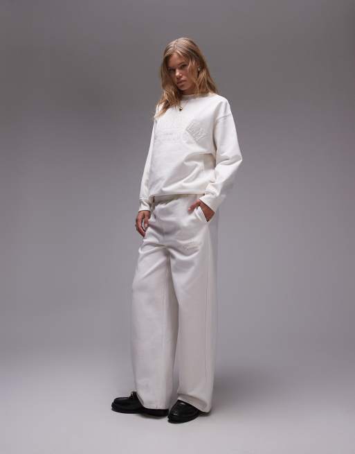 Topshop graphic Stockholm straight leg trackies in ecru (part of a set)