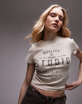 Topshop graphic studio 1995 washed baby tee in stone