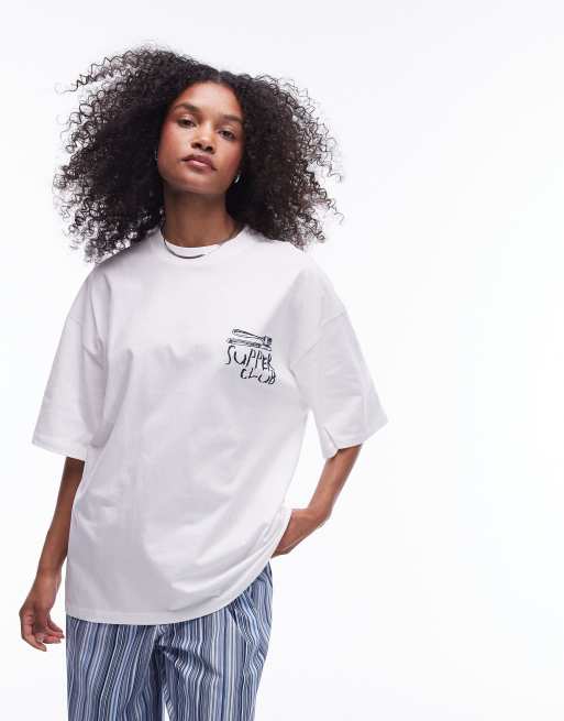 Topshop graphic supper club oversized tee in white | ASOS