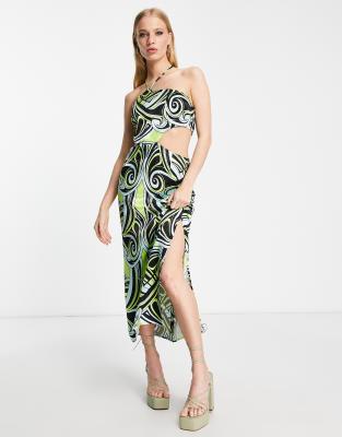 Topshop Topshop graphic swirl halter midi dress in multi