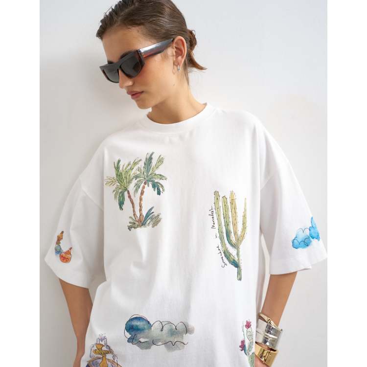 Topshop graphic vacation doodle print oversized tee in white | ASOS
