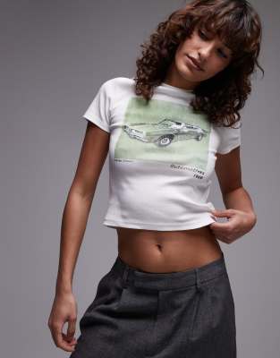 Topshop Graphic Vintage Car Print Baby Tee In White