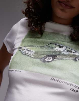 Topshop graphic vintage car print baby tee in ivory