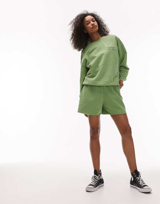 Topshop graphic vintage wash archive oversized sweat in green - part of a set
