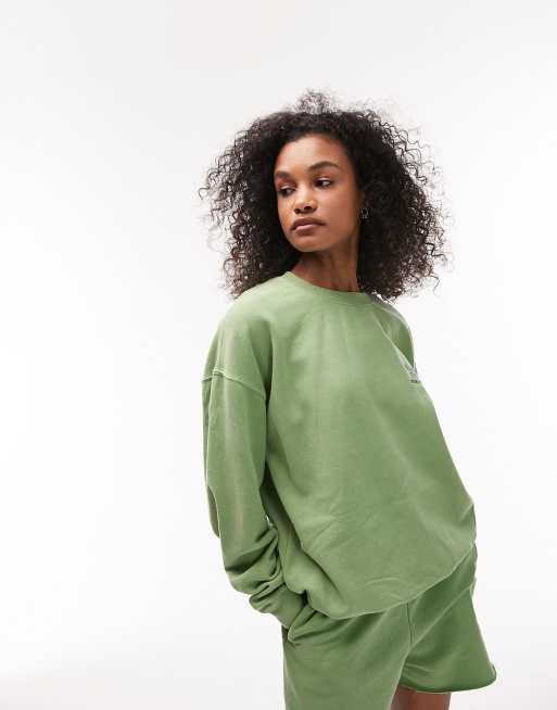 Topshop graphic vintage wash archive oversized sweat in green - part of a set