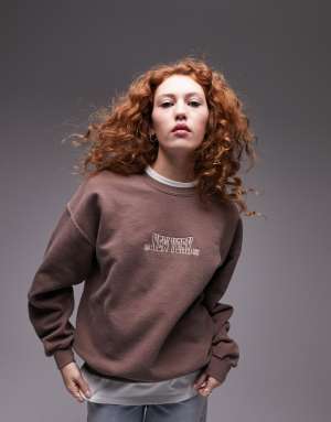 Topshop graphic vintage wash new york sweat in chocolate