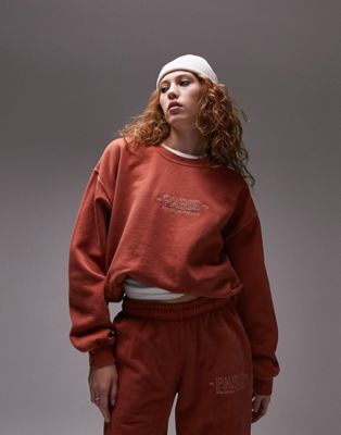 Topshop co ord graphic vintage wash Paris sweat in rust