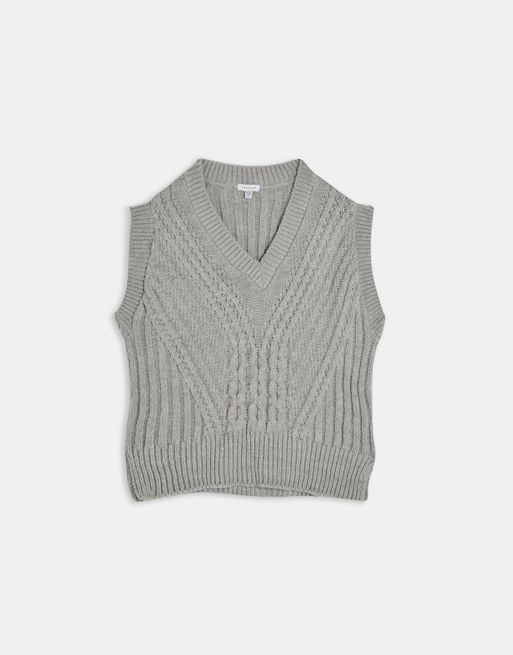 Topshop gray longline cable knit tank