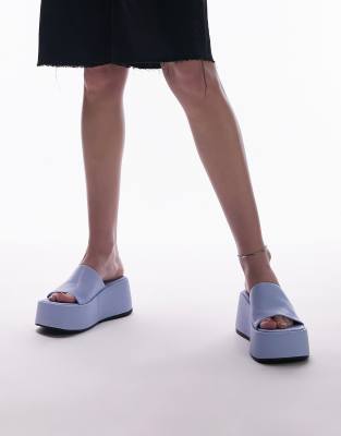 Topshop - Gray - Sandalen in Mules-Optik in Blassblau mit flacher Plateausohle