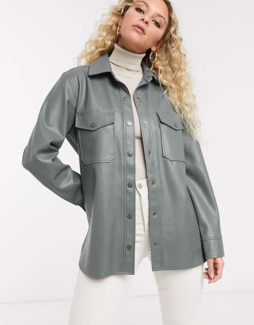 Green on sale leather shirt