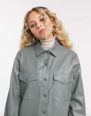 green leather shirt jacket