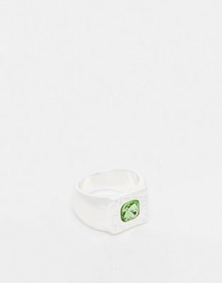 Topshop green stone silver signet ring