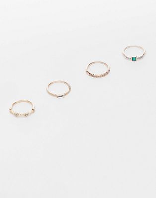 Topshop green stone stacking ring in gold