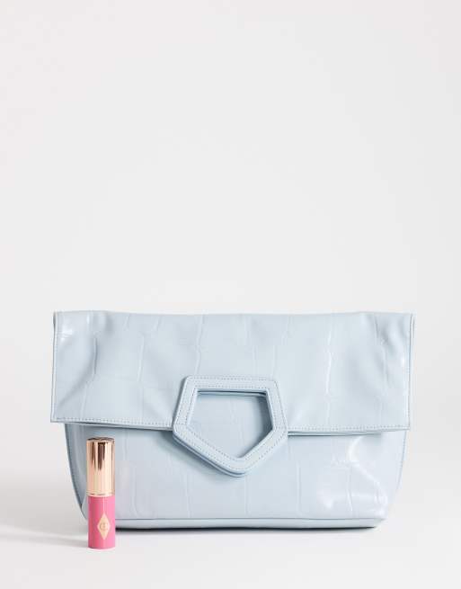 Topshop Gregory folded oversized clutch bag in blue croc, 2 of 4