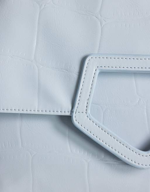 Topshop Gregory folded oversized clutch bag in blue croc, 3 of 4