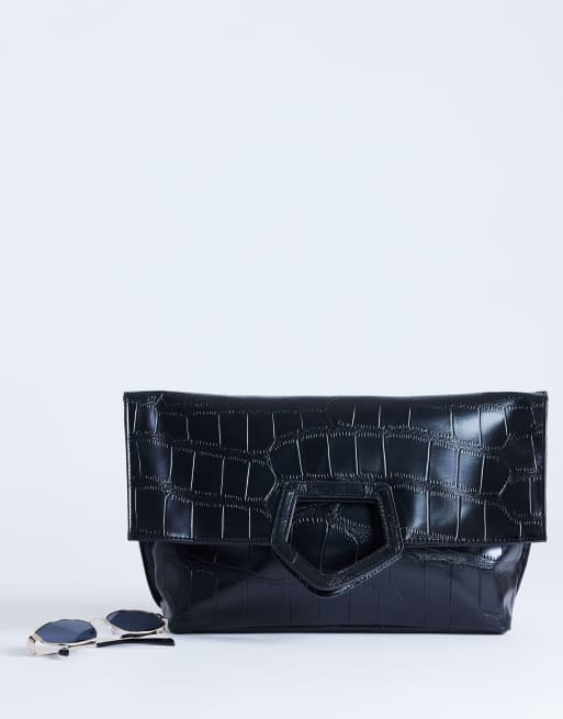 Topshop - Gregry - Bolso clutch negro extragrande con diseño plegado de efecto cocodrilo, 2 de 4