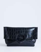 Topshop Gregry folded clutch bag in black croc