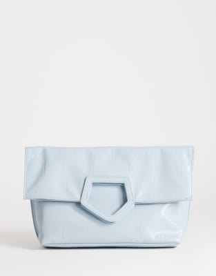 Topshop Gregry folded oversized clutch bag in blue croc