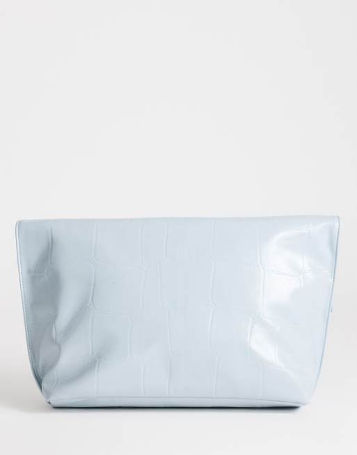 Topshop Gregry folded oversized clutch bag in blue croc, 4 of 4
