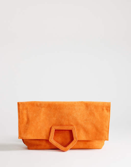 Topshop – Gregry – Oversize-Clutch aus Wildlederimitat in Orange mit Faltdesign