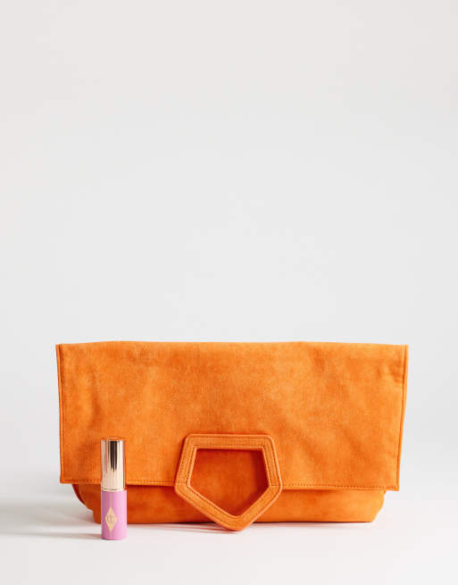 Topshop – Gregry – Oversize-Clutch aus Wildlederimitat in Orange mit Faltdesign, 2 von 4
