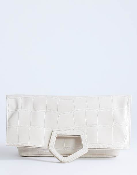 Topshop - Gregry - Pochette effet croco à rabat - Blanc cassé - view 1