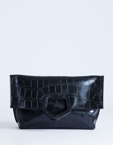 Topshop - Gregry - Sort clutch-taske med foldedesign og krokodillemønster - view 1