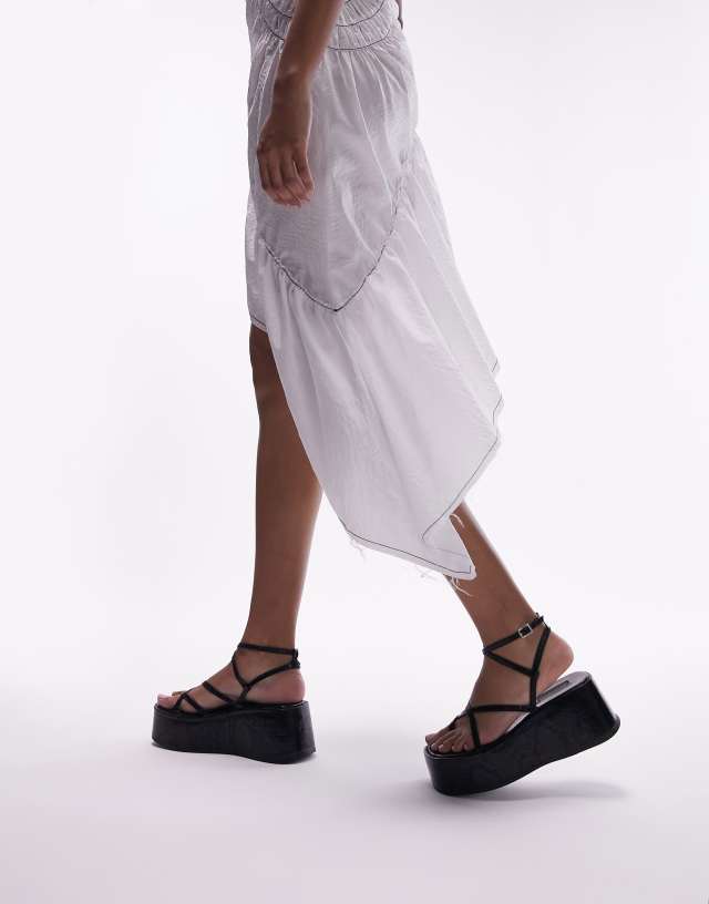 Topshop Greta strappy flatform sandal in black lizard