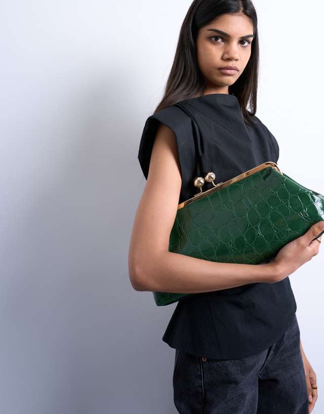 Topshop Gretchen clutch grab bag in green | ASOS