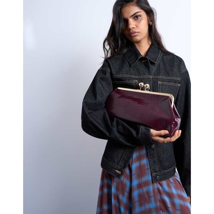 Topshop Gretchen clutch purse in burgundy | ASOS