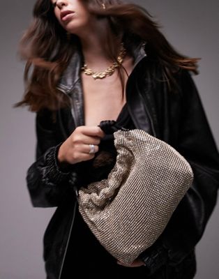 Gretchen embellished grab bag with satin handle in gold