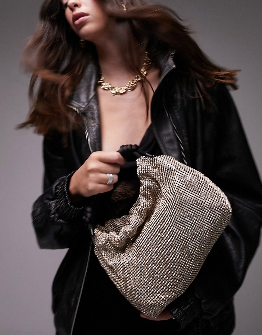 Topshop Gretchen embellished grab bag with satin handle in gold