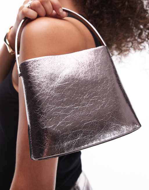 Topshop - Gretel - Sølvgrå mini-håndtaske med metalhank, 2 af 4