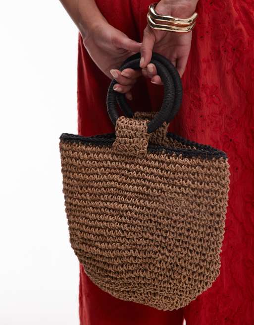 Topshop - Griffin - Sac en paille avec anses - Naturel et noir, 4 de 4